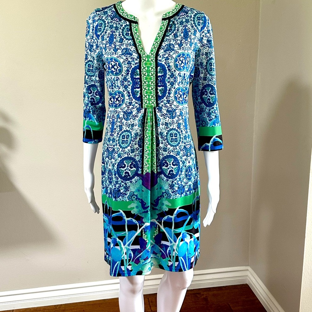 Hale Bob Blue and Green Patterned Dress